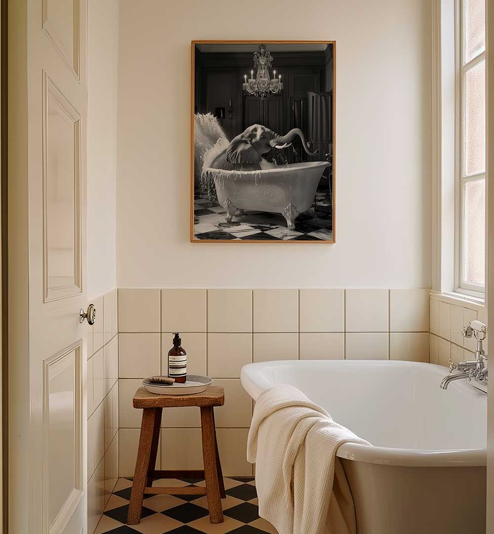 BIG ELEPHANT SPLASH , BATHROOM ART PRINTS