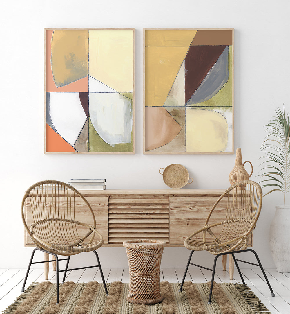 AMBER GEOMETRY , SET OF 2 PAINTINGS