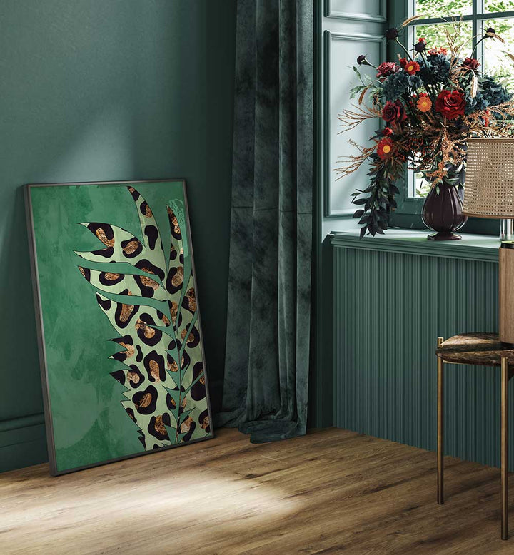 GREEN LEOPARD PRINT PALM LEAF , FASHION POSTERS