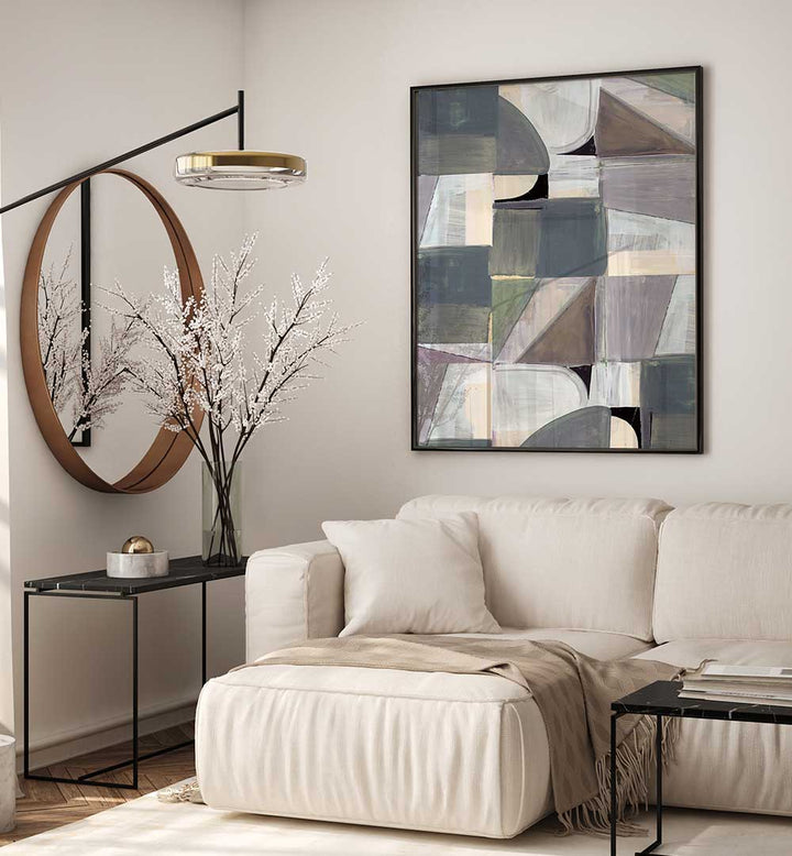 Stylish living room featuring ABSTRACT DESATURATE II, ABSTRACT PAINTINGS that enhance modern aesthetics.
