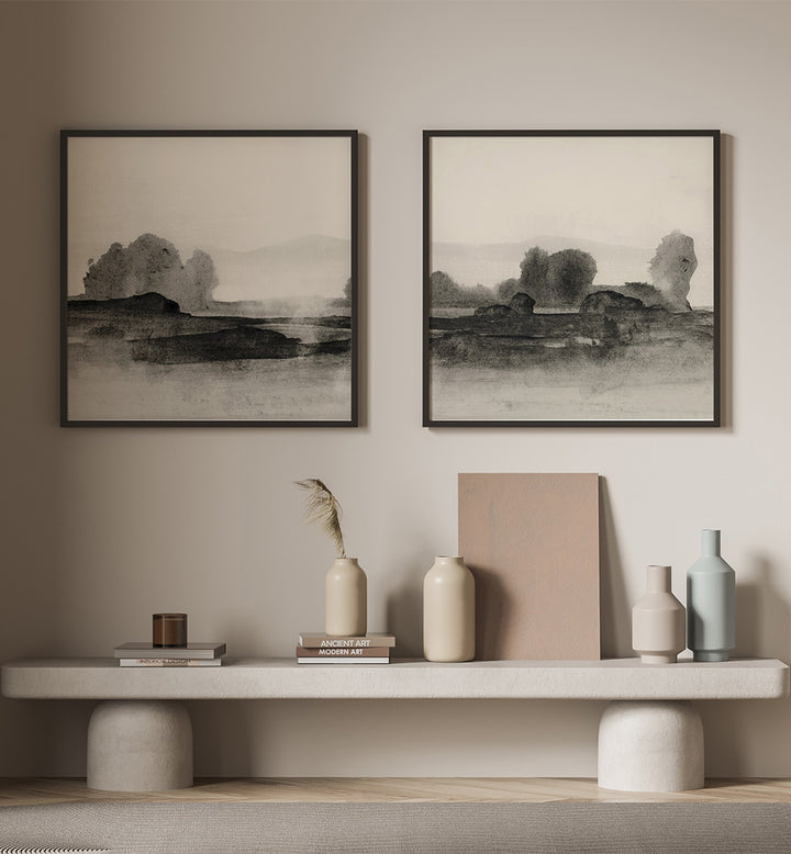 BLACK CLOUDS SET , SET OF 2 PAINTINGS