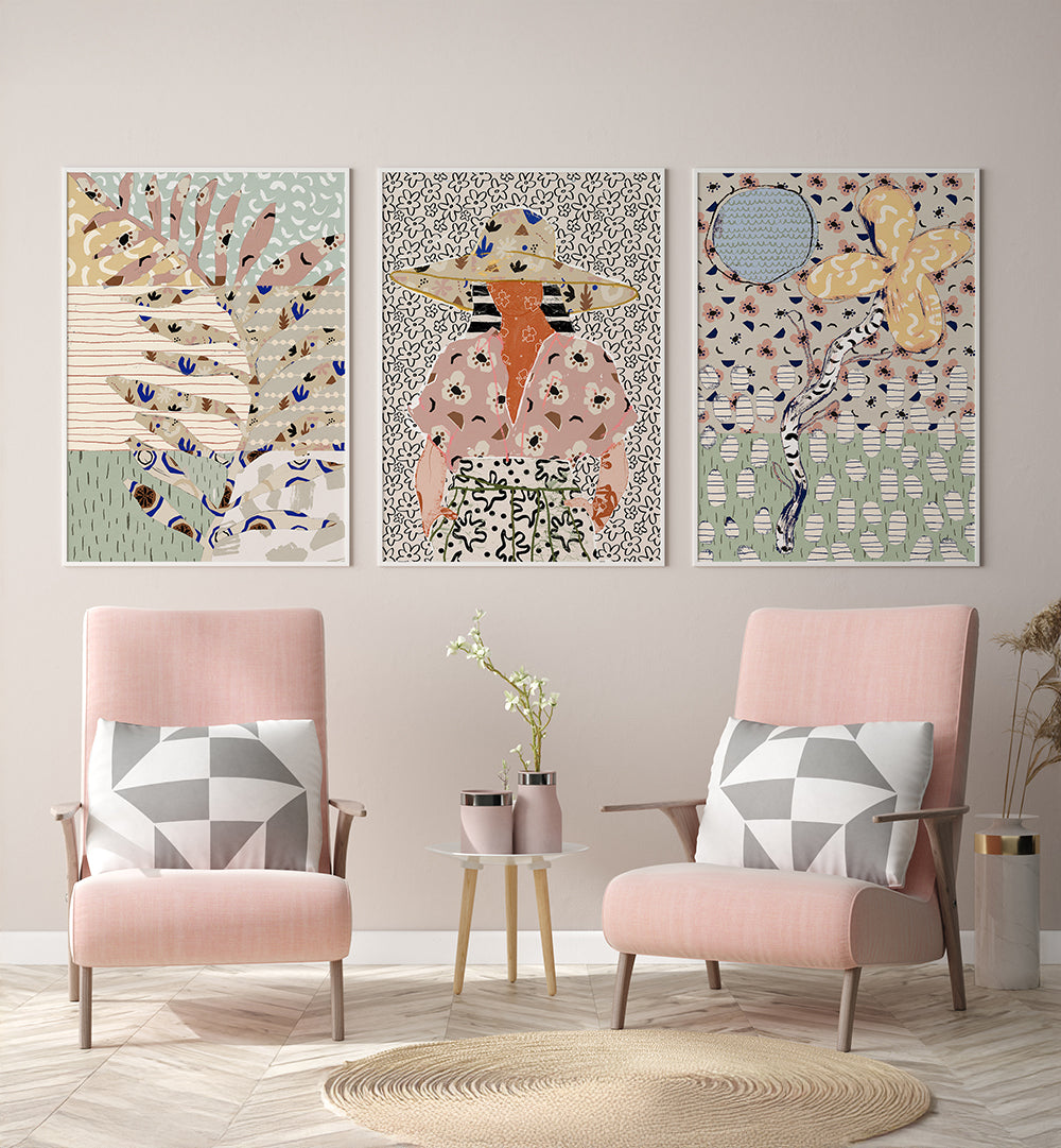MINT WALL SUITE , SET OF 3 PAINTINGS