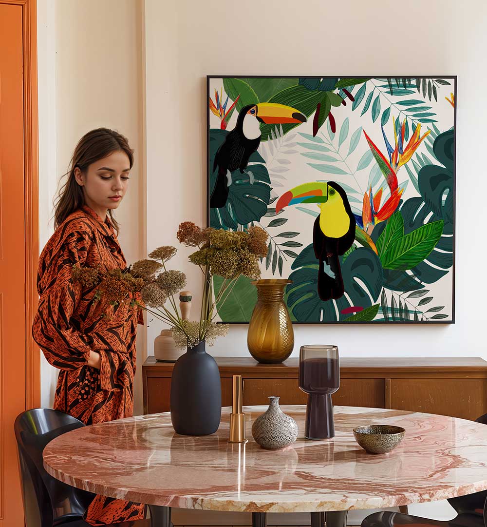 TAUCAN AND BIRD OF PARADISE , ANIMAL PAINTINGS