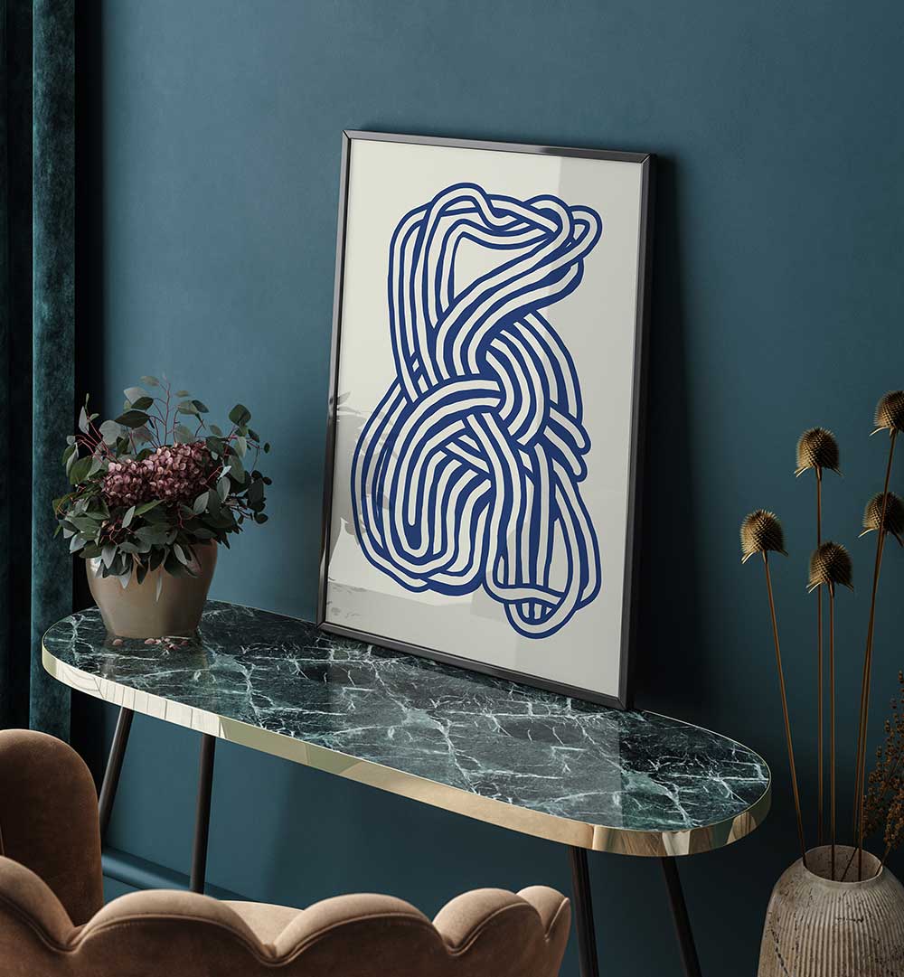 LINE ART ORGANIC SHAPE IN BLUE II  , LINE ART PAINTINGS