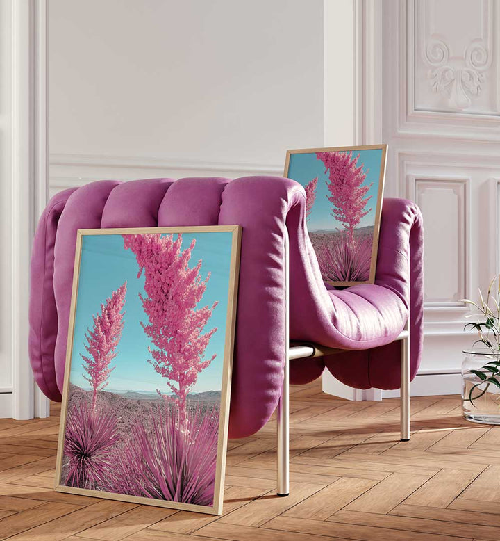 BLOOMING PINK YUCCAS IN THE MOJAVE DESERT , PHOTOGRAPHY PRINTS