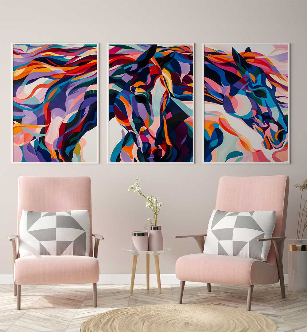 PRISMATIC RIDE , SET OF 3 PAINTINGS