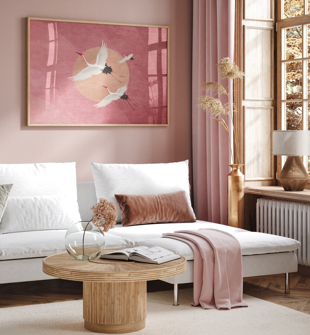 Elevate your decor with CRANE, ANIMAL PAINTINGS by Emel Tunaboylu, showcasing elegant cranes against a soft backdrop.