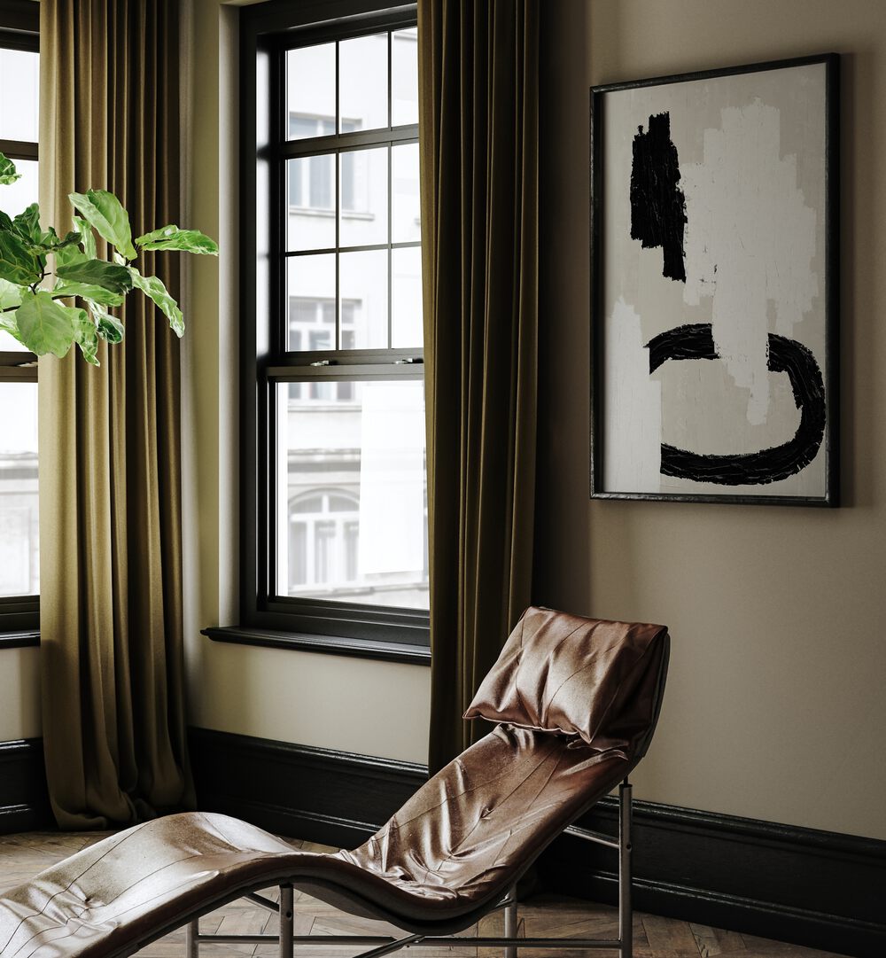 Transform your space with the ABSTRACT BEIGE AND BLACK PAINTING, an elegant piece from Miuus Studio showcasing modern art.