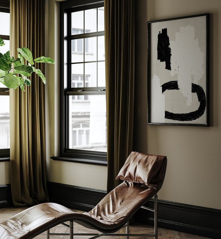 Transform your space with the ABSTRACT BEIGE AND BLACK PAINTING, an elegant piece from Miuus Studio showcasing modern art.