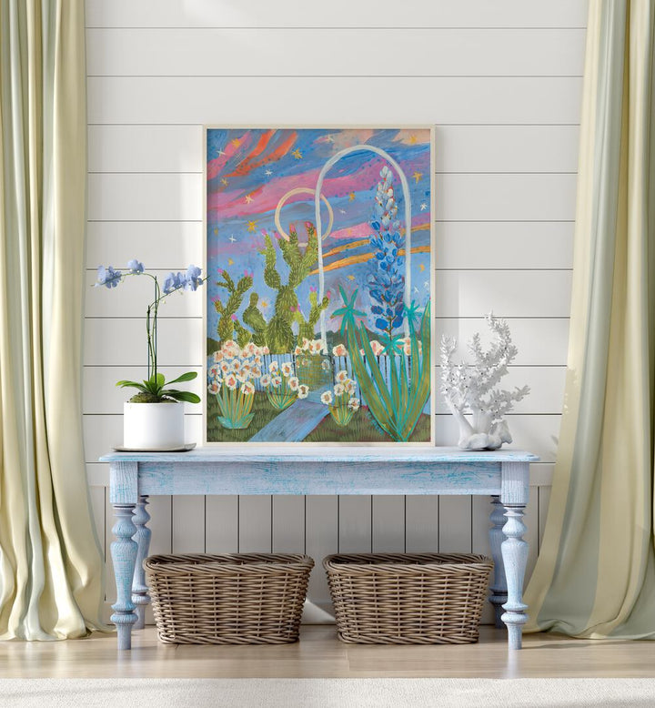 Vibrant BLUE BONNETS SUNSET, FLORAL FLOWER PAINTINGS by Eleanor Baker, perfect for elevating your space.