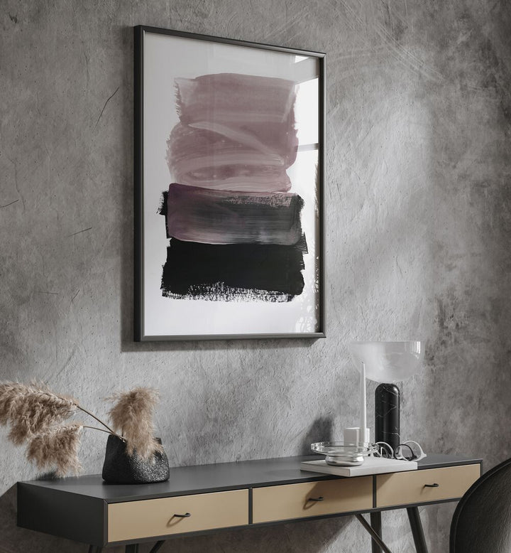 Elegant MAUVE A BLACK, ABSTRACT PAINTINGS displayed in a modern setting, enhancing sophisticated home decor.