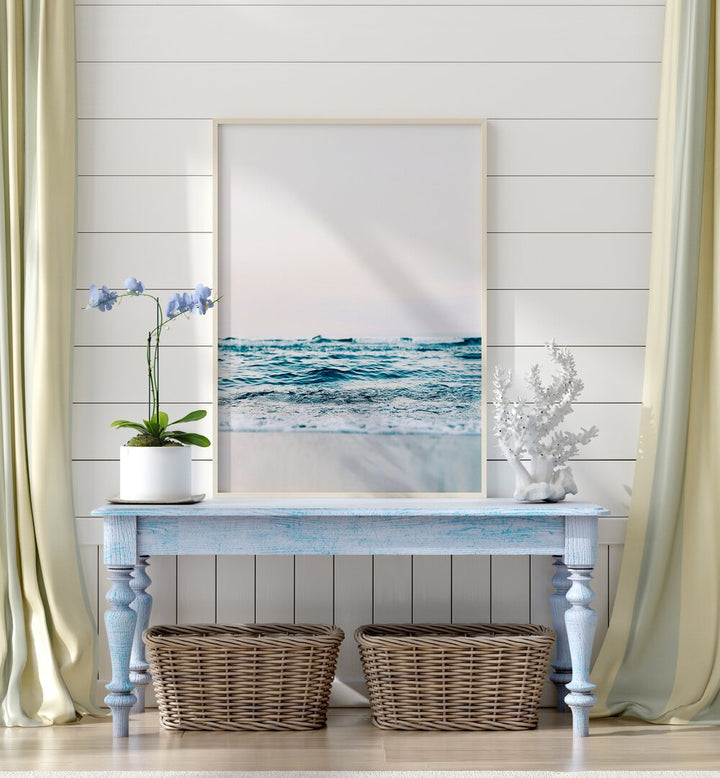 Stunning ABSTRACT WAVES, BEACH PAINTINGS displayed in a serene setting, perfect for modern spa-inspired decor.