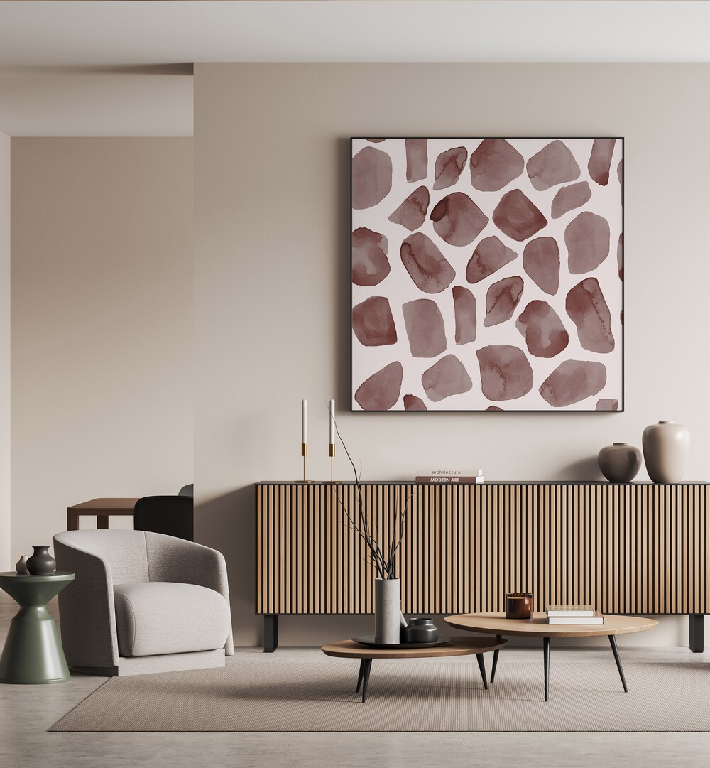 Stylish ANIMAL PRINT XI, ABSTRACT PAINTINGS showcased in a modern living room, enhancing contemporary decor.