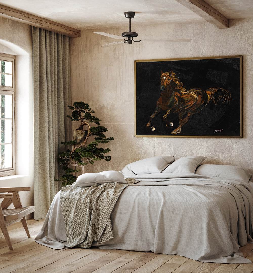 A stunning depiction of a brown horse in vibrant detail, perfect for animal paintings enthusiasts.