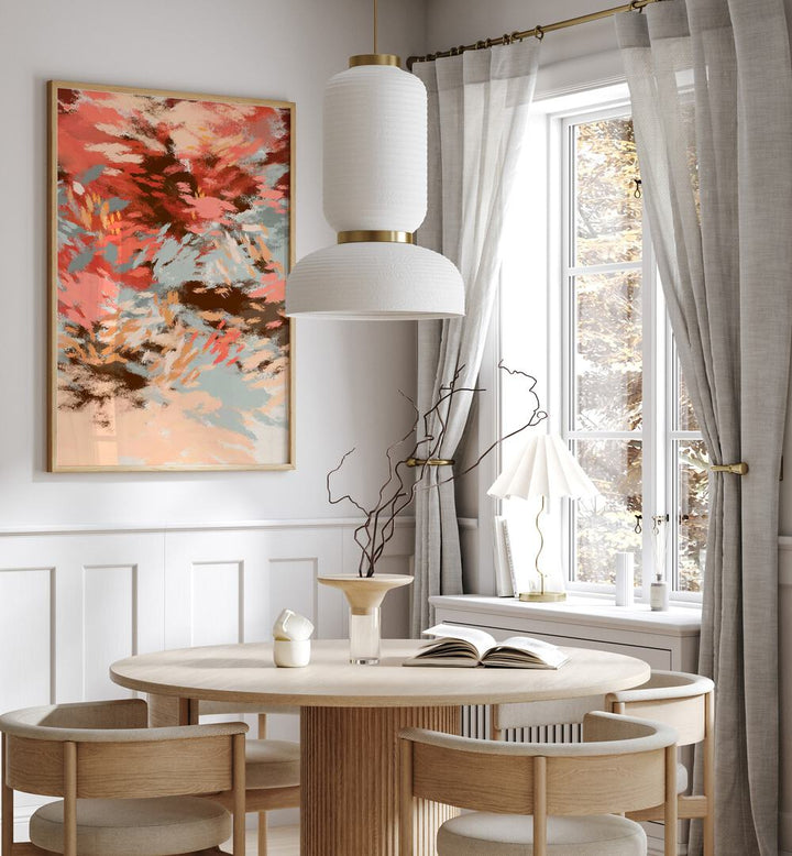 Stylish living room featuring AUTUMN SHADOWS I, ABSTRACT PAINTINGS, showcasing warm autumn tones and elegance.