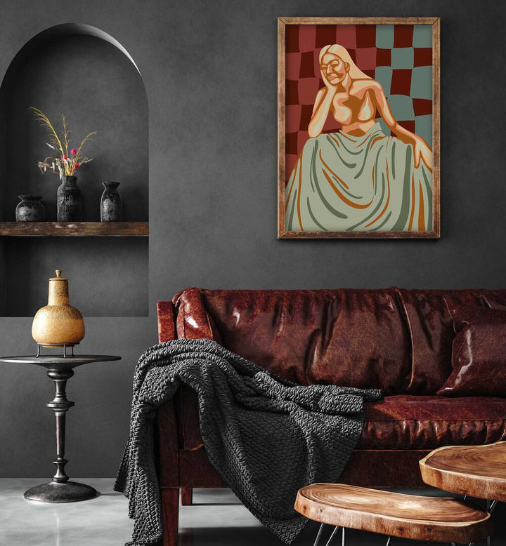 Stylish living room featuring the CHRISTINA II, PORTRAITS artwork, enhancing modern decor with vibrant artistry.