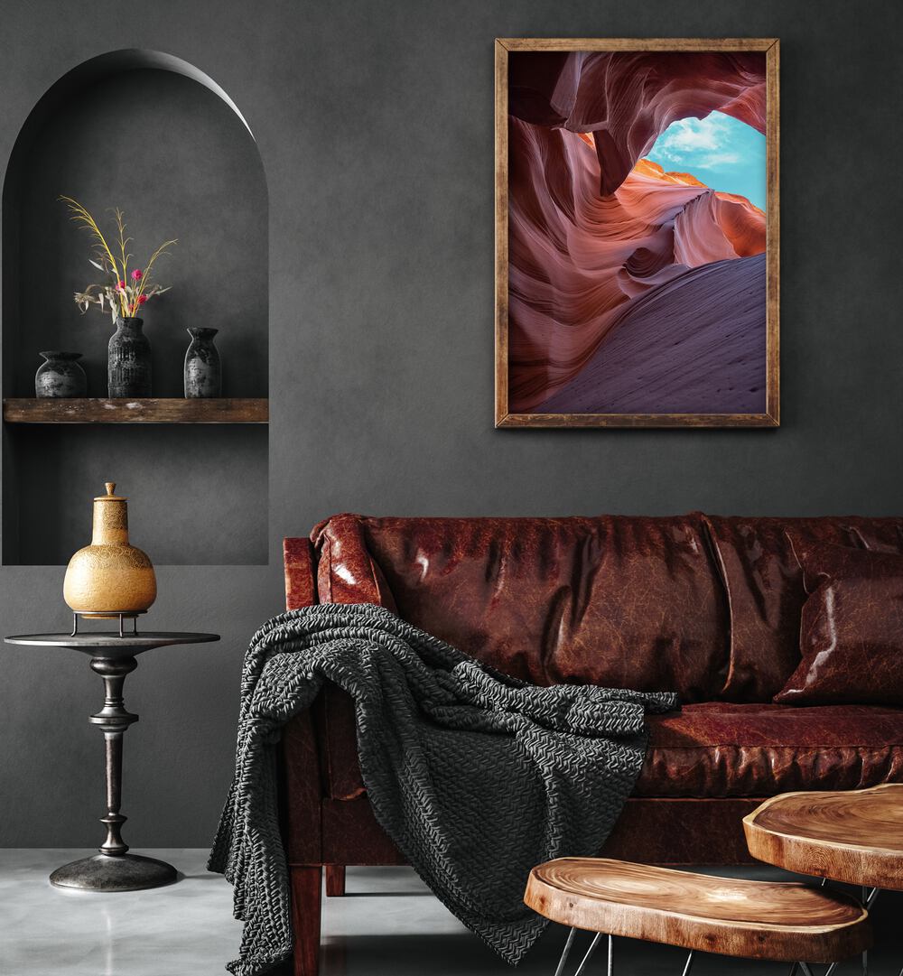 Stunning ANTELOPE CANYON, LANDSCAPE PAINTINGS showcasing vibrant rock formations in an elegant living space.