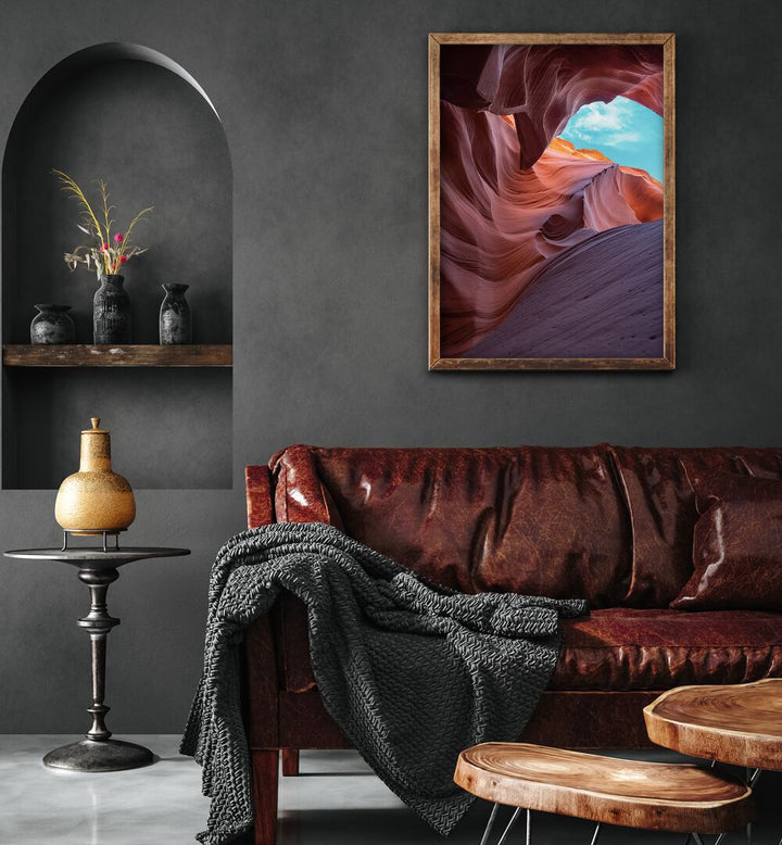 Stunning ANTELOPE CANYON, LANDSCAPE PAINTINGS showcasing vibrant rock formations in an elegant living space.