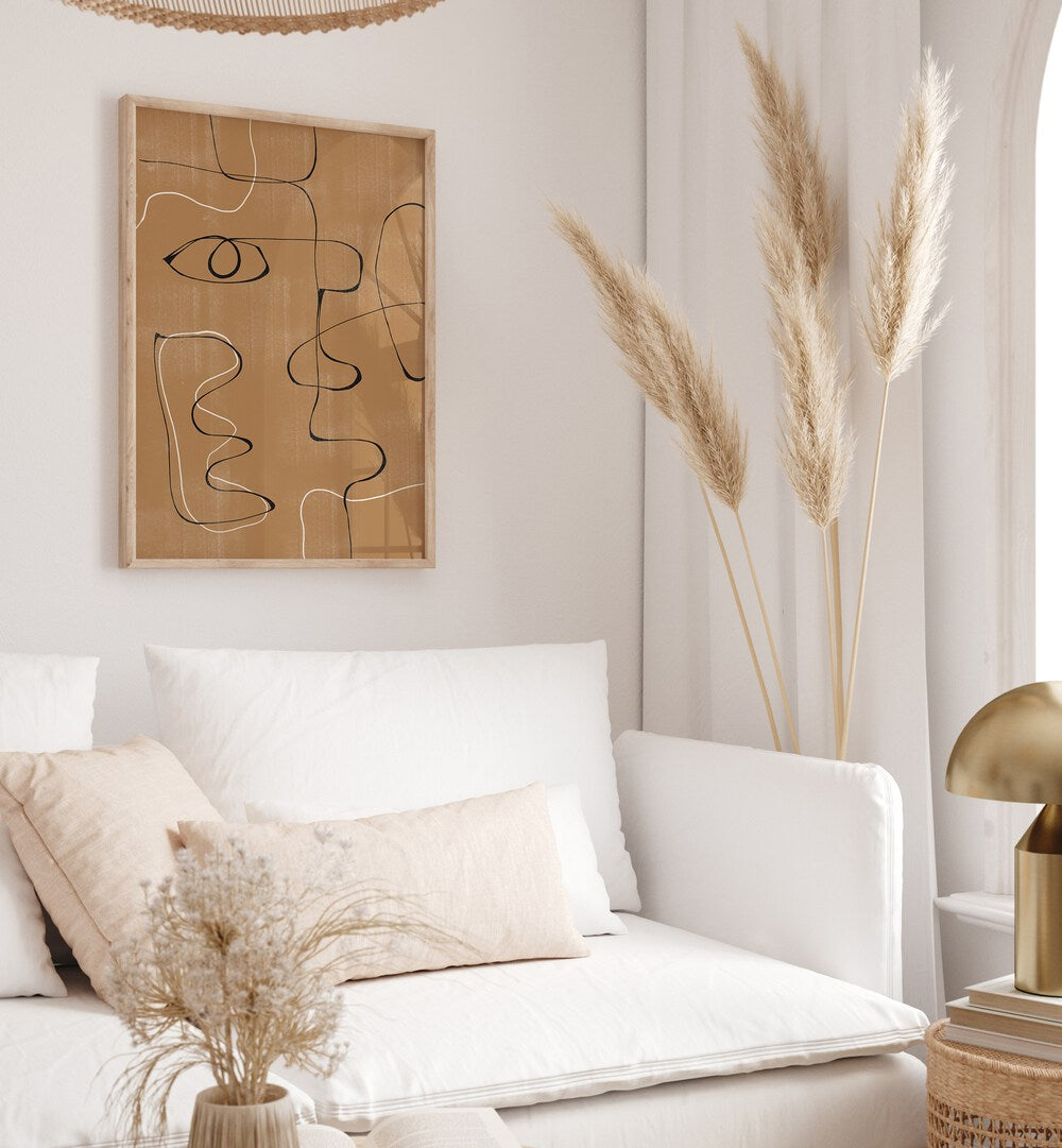 Stylish abstract face artwork, ABSTRACT FACE NO3, LINE ART PAINTINGS, enhances modern home décor beautifully.