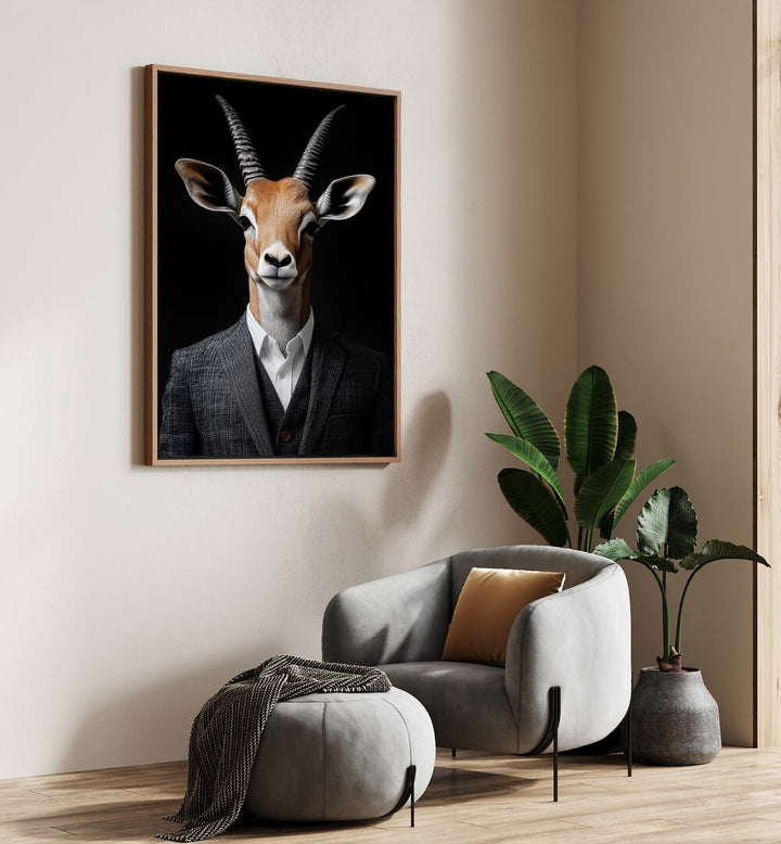 WILD SUITS - ANTELOPE, ANIMAL PAINTINGS showcase a stylish antelope in a suit, blending art and sophistication.