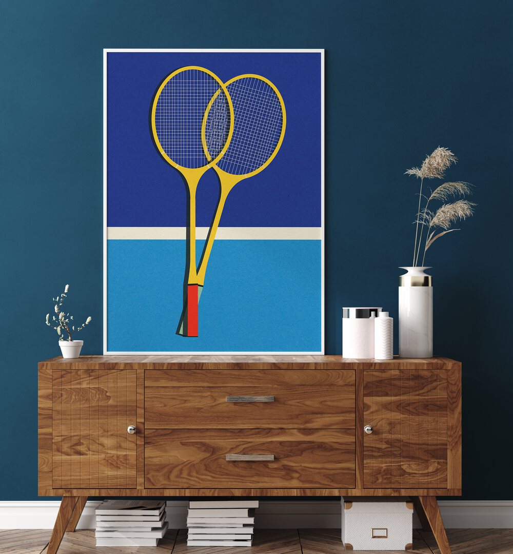 Stylish sports poster featuring BADMINTON RACKETS, perfect for enhancing your game and decor.