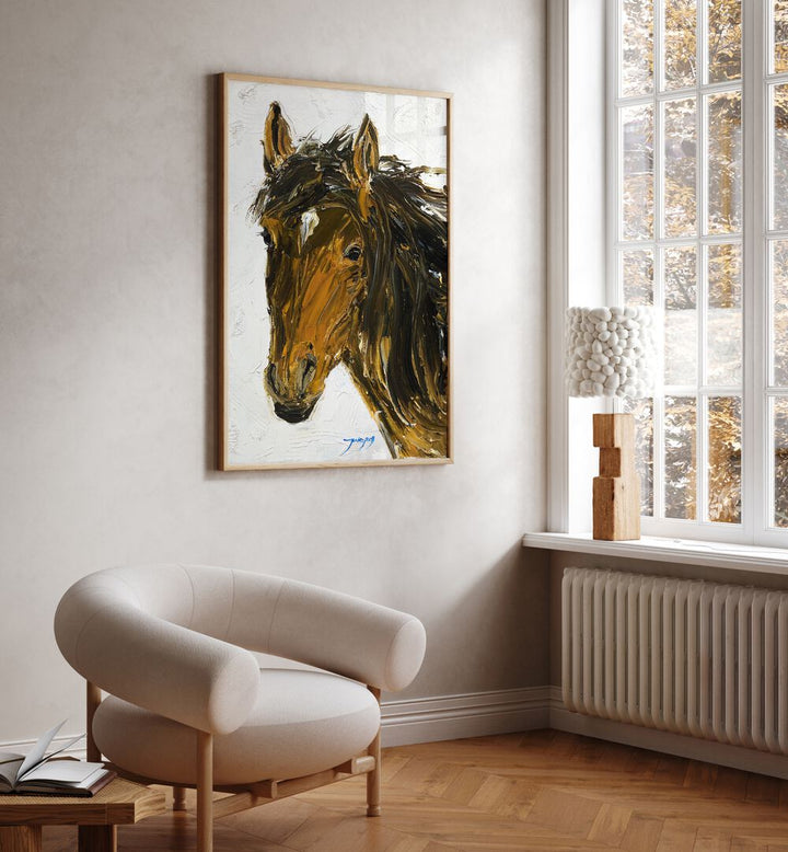 Elegant HORSE, ANIMAL PAINTINGS showcasing a stunning portrait in a modern living space, perfect for art lovers.