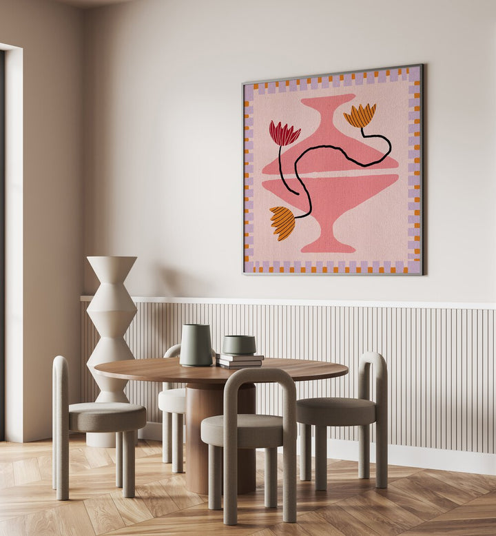 Stylish interior featuring OUT OF VASE BLOOMS VIII, FASHION POSTERS, adding vibrant floral charm to the space.