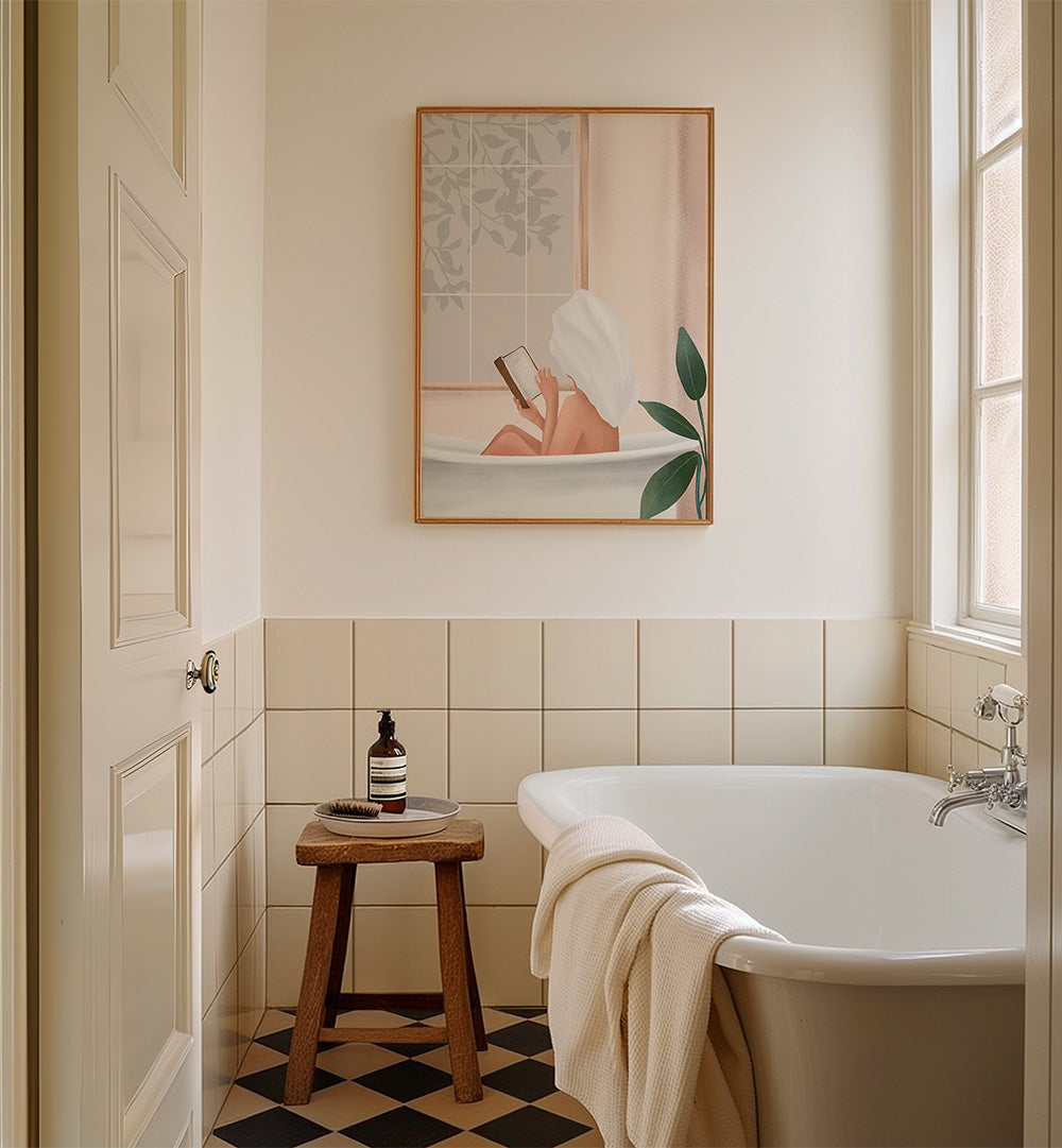 READING GIRL IN BATHTUB