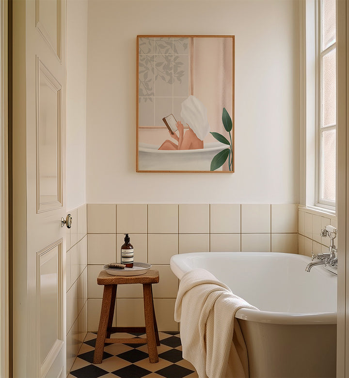 READING GIRL IN BATHTUB
