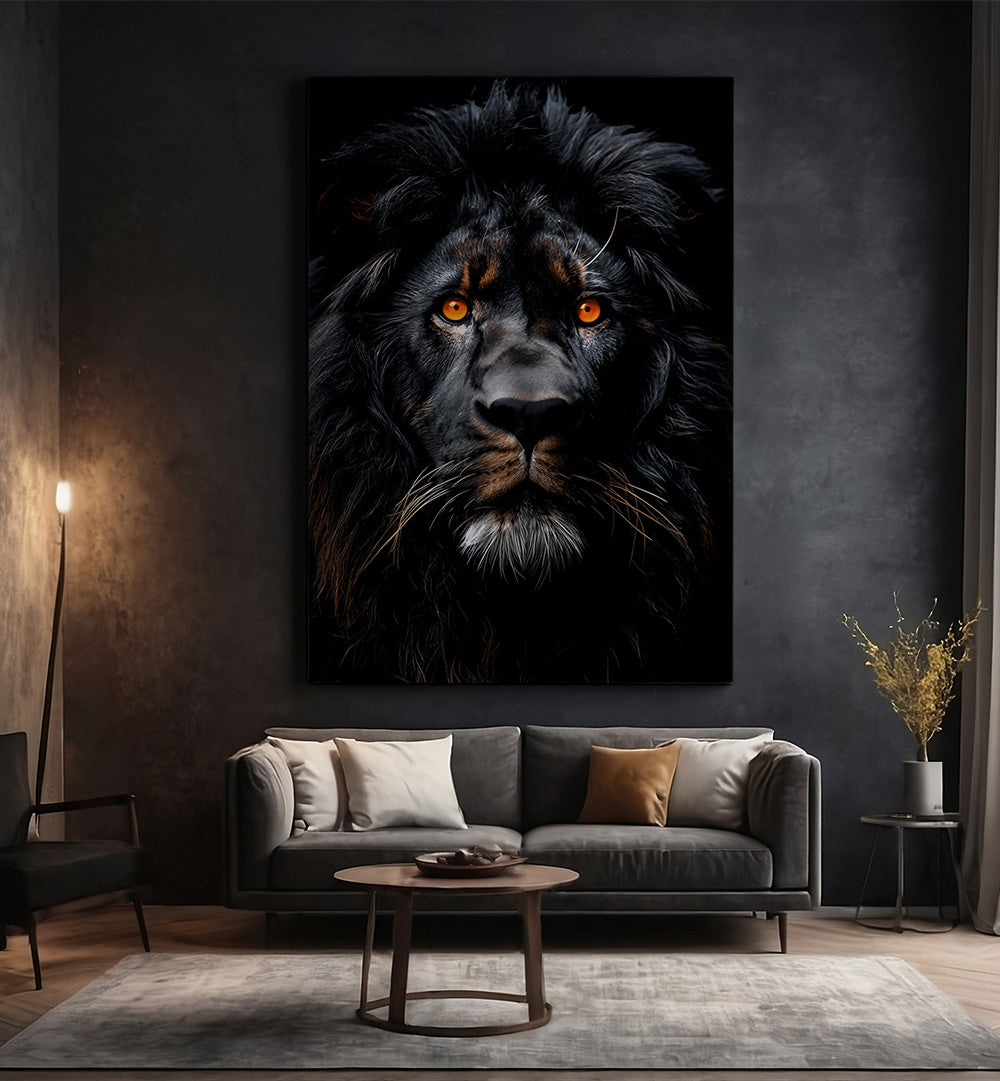 LION BLACK WATERCOLOR ANIMAL ART , WILD LIFE & ANIMAL PAINTINGS