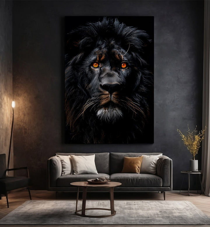 LION BLACK WATERCOLOR ANIMAL ART , WILD LIFE & ANIMAL PAINTINGS