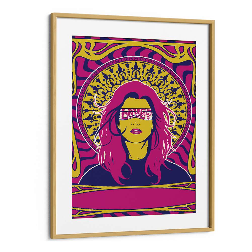 70's Woman Series I Pop Art Artwork in Oak Wood Frame With Mount