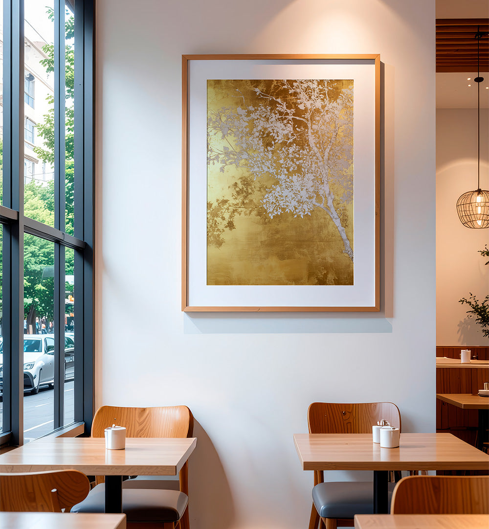 WHITE AND GOLD NATURE LANDSCAPE V , FLORAL FLOWER PAINTINGS