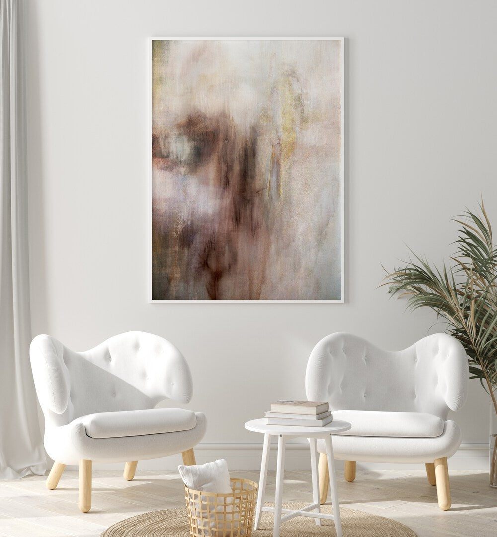 Ethereal Forms, Abstract Paintings displayed in a modern living room with stylish furniture and natural light.