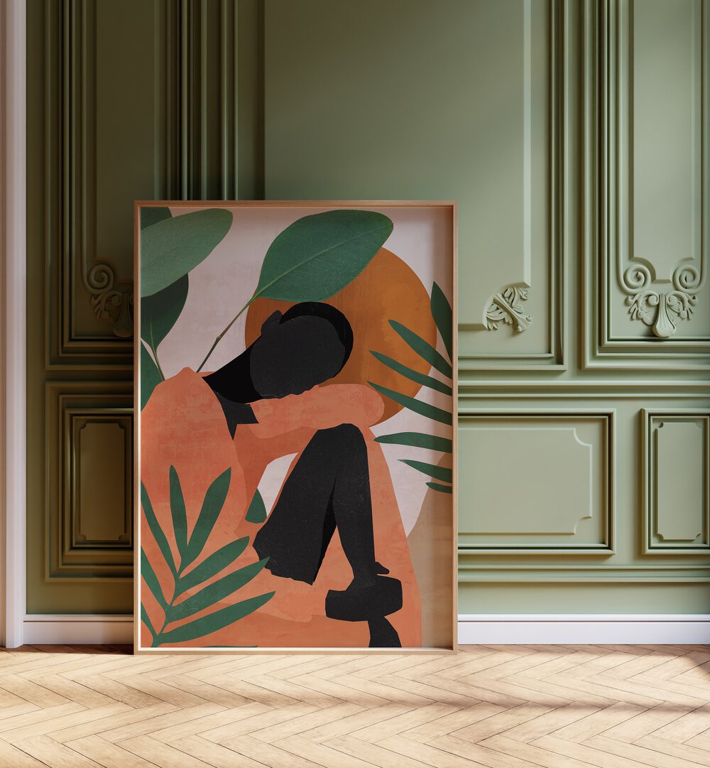 Vibrant TROPICAL GIRL SHAPE II, PORTRAITS artwork featuring abstract human form and lush greenery for a stylish decor.