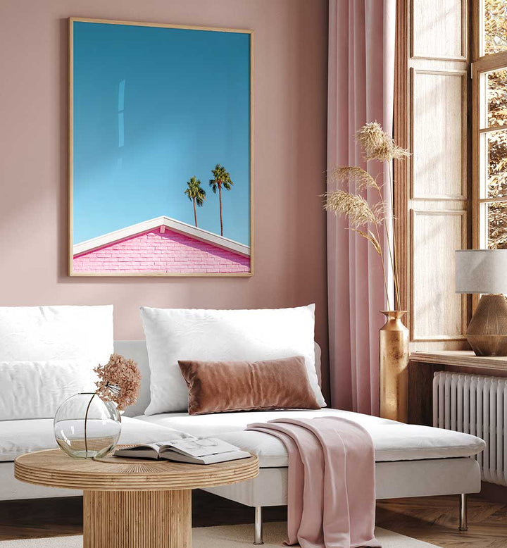 PINK ROOFLINE WITH PALM TREES , PHOTOGRAPHY PRINTS