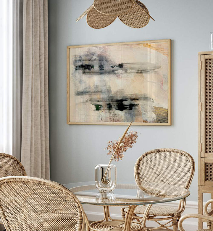 Ethereal Strokes, Abstract Paintings adorn a stylish dining area, adding elegance to modern home decor.