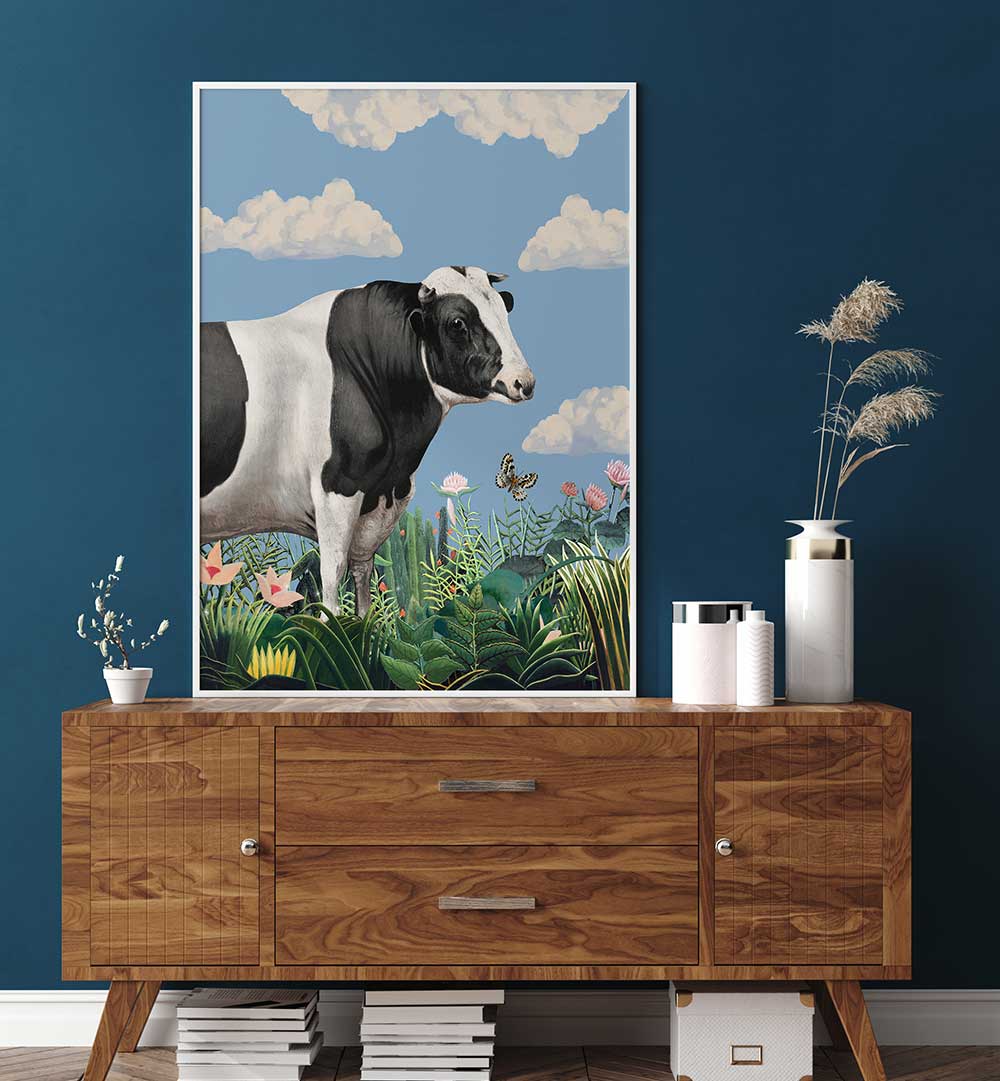 PORTRAITS OF HAPPY COWS , ANIMAL PAINTINGS