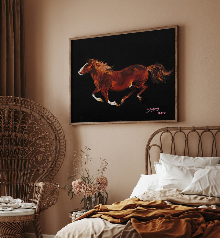 Stunning HORSE II, ANIMAL PAINTINGS artwork featuring a galloping horse, perfect for enhancing any room's decor.