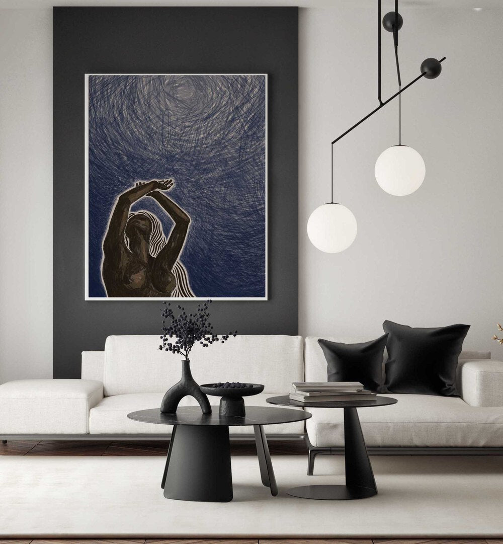 Elegant living room featuring a striking piece from WITH ABONDON, PORTRAITS collection, showcasing emotive artistry.