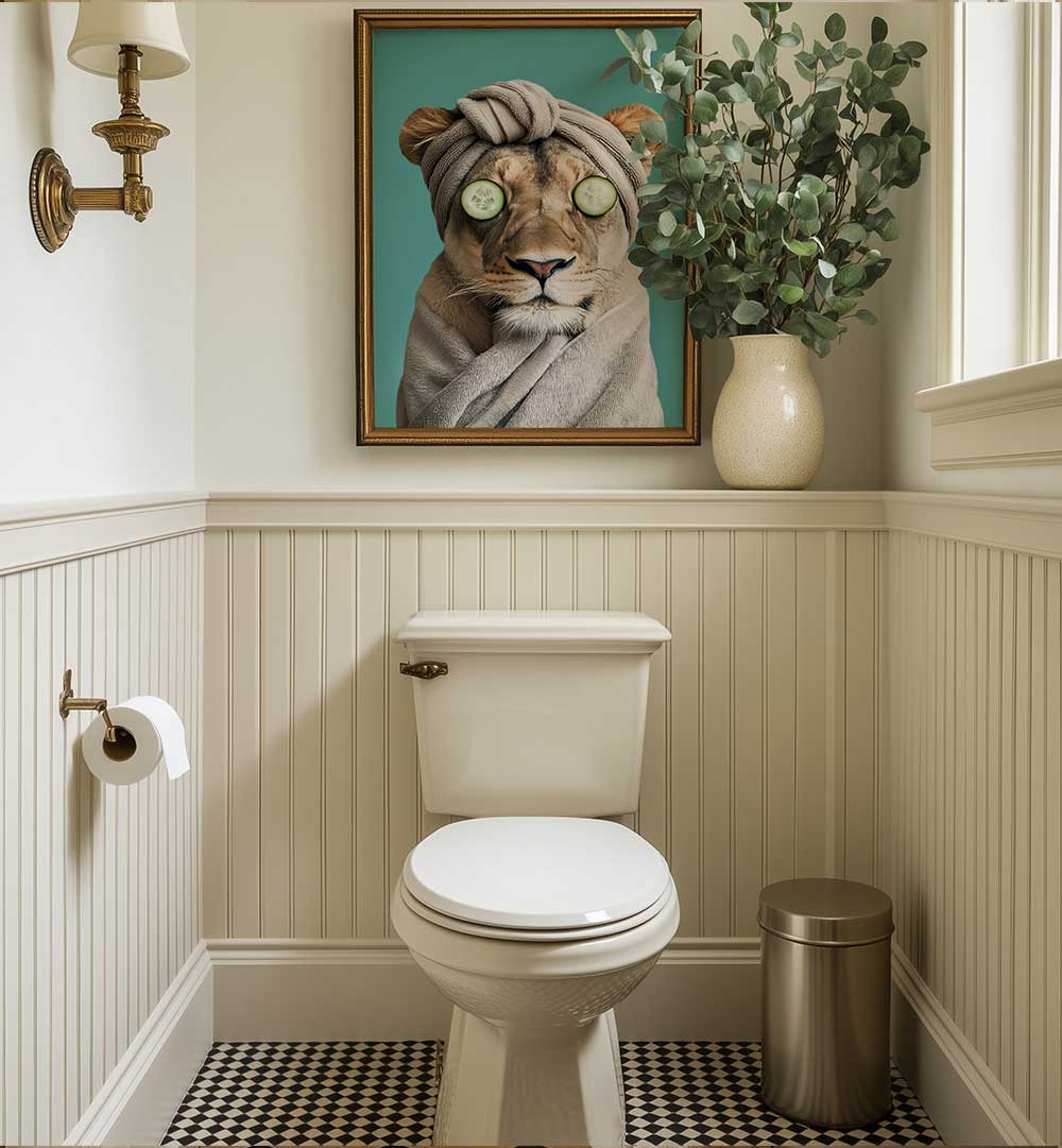 LUXURY LIONESS , BATHROOM ART PRINTS