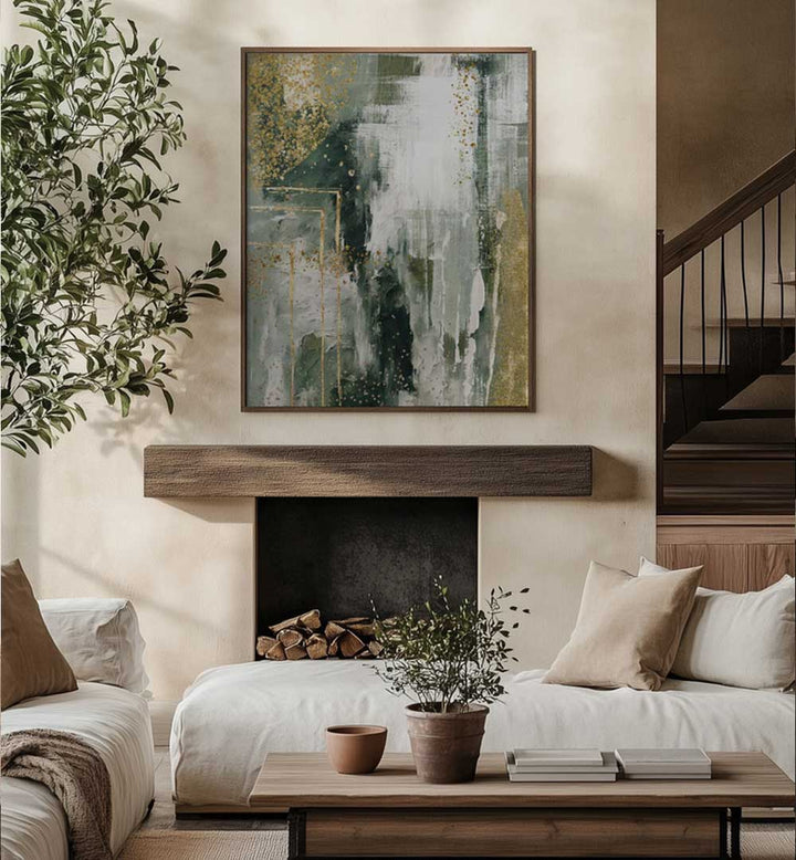 GREEN AND GOLD MOMENT II , ABSTRACT PAINTINGS