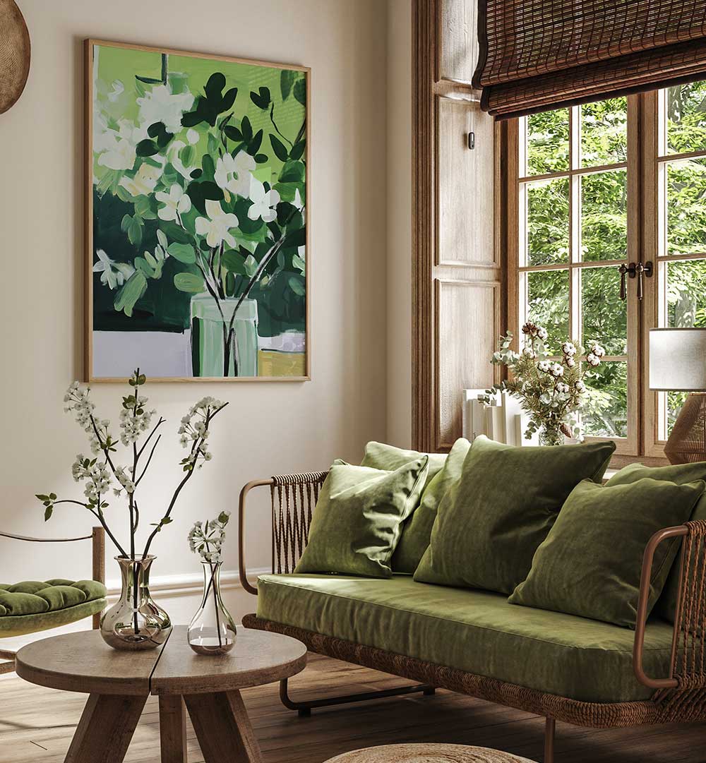 VIBRANT GREEN PALETTE , FLORAL FLOWER PAINTINGS