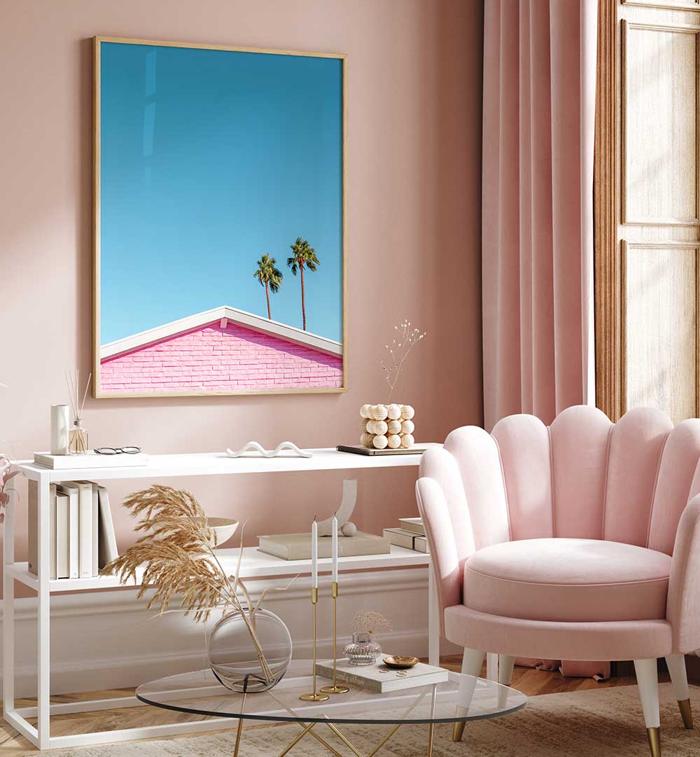 PINK ROOFLINE WITH PALM TREES , PHOTOGRAPHY PRINTS