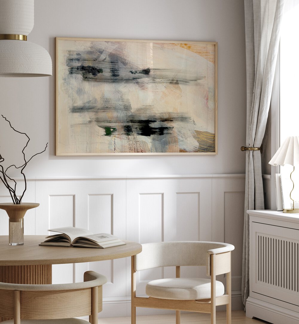 Ethereal Strokes, Abstract Paintings enhance modern interiors with soft colors and textured layers, creating a serene atmosphere.