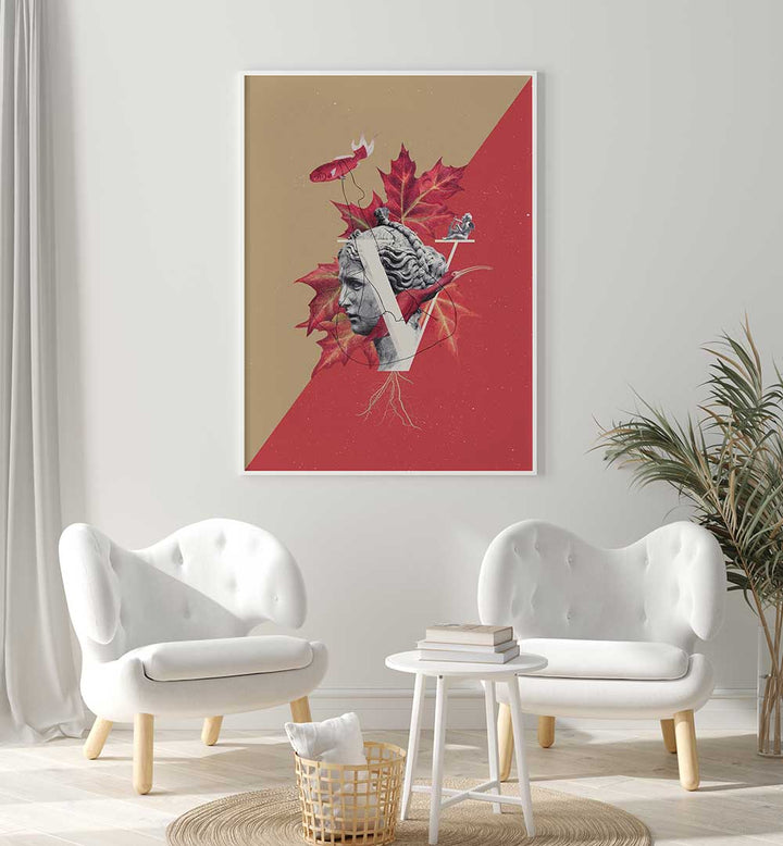Stylish VENUS, SURREAL ART PRINTS displayed in a modern living space with chic armchairs and decor.