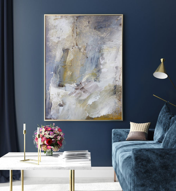Stylish FLOAT, ABSTRACT PAINTINGS enhance modern decor in a chic living room setting with elegant furnishings.