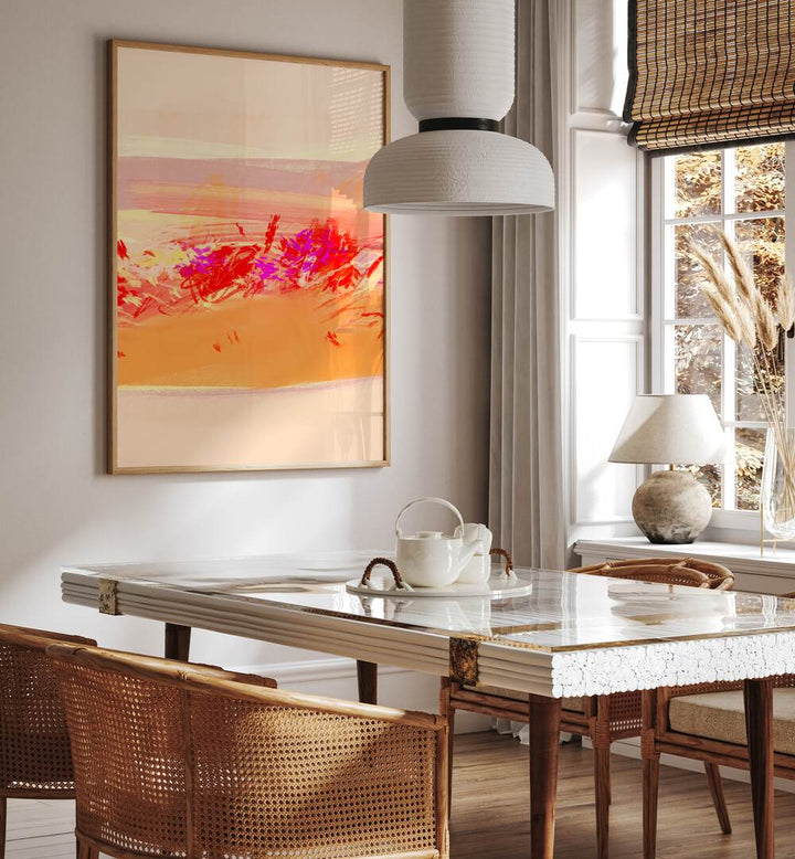 Bright and modern décor featuring TORRID DAY III, ABSTRACT PAINTINGS, enhancing a stylish dining space.