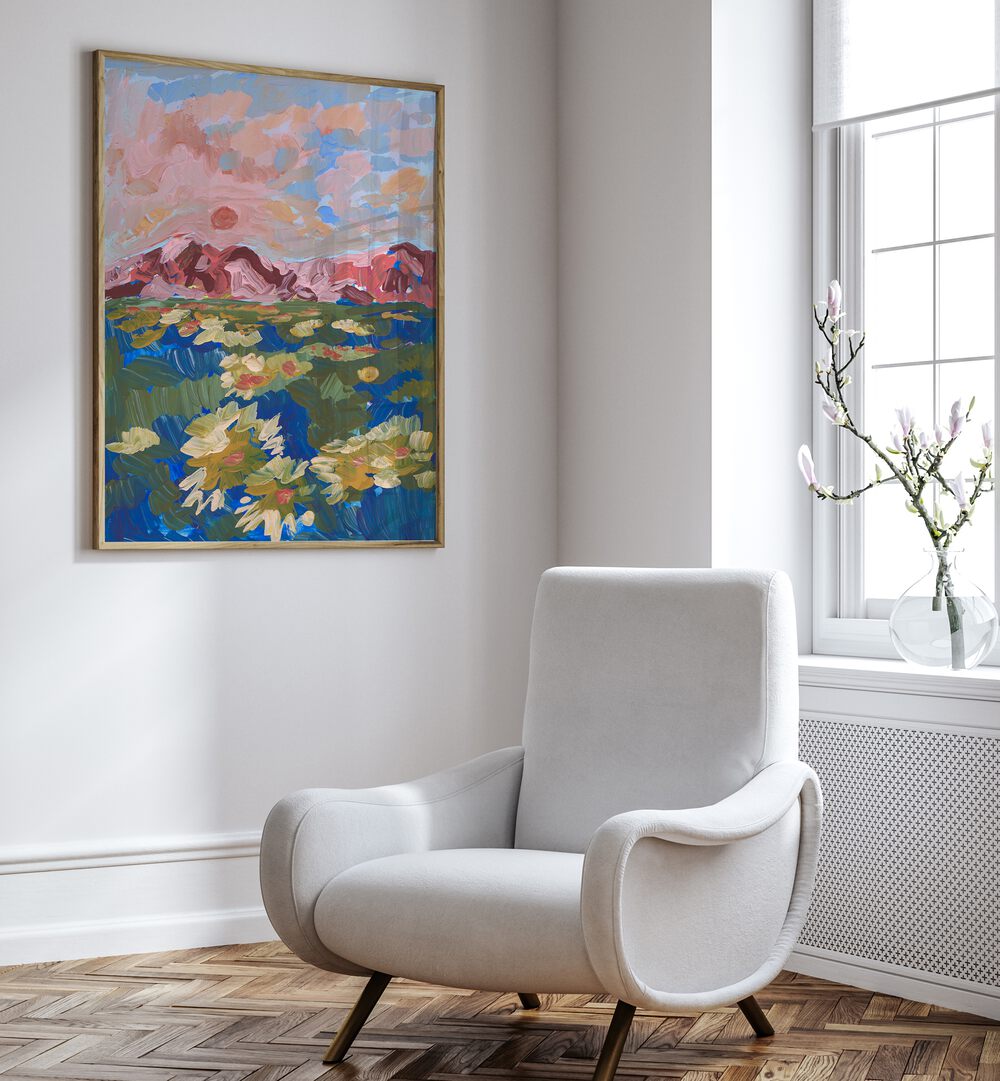Vibrant WILD FLOWER MOUNTAIN I, LANDSCAPE PAINTINGS by Eleanor Baker, enhancing any modern living space.