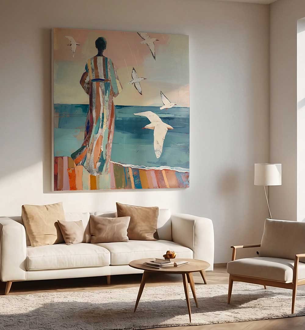 WOMAN AND SEAGULL , PORTRAITS & FIGURATIVE ILLUSTRATIONS